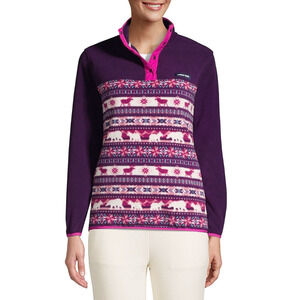 Lands End Women's Fleece Pullover Purple Pink Ivory Cream Fairisle size M